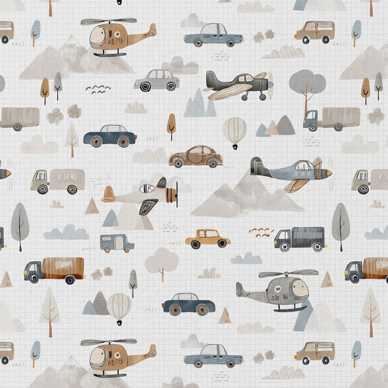 Printed Cotton ROADTRIP White / Linen